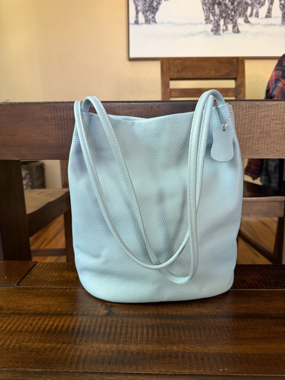 Iswee baby blue pebbles genuine leather bucket/tote bag